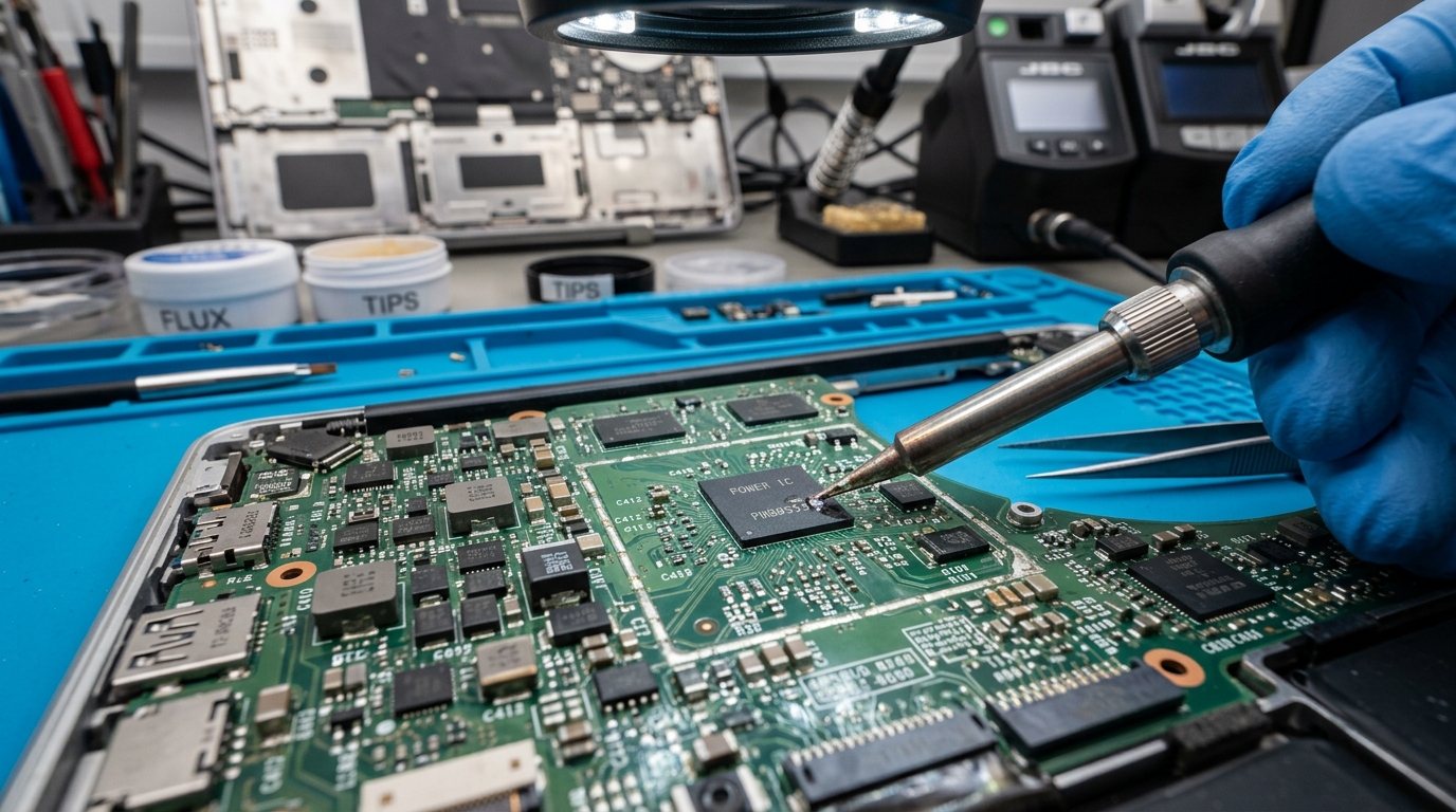 Level-4 Logic Board Micro-Soldering on laptop motherboard